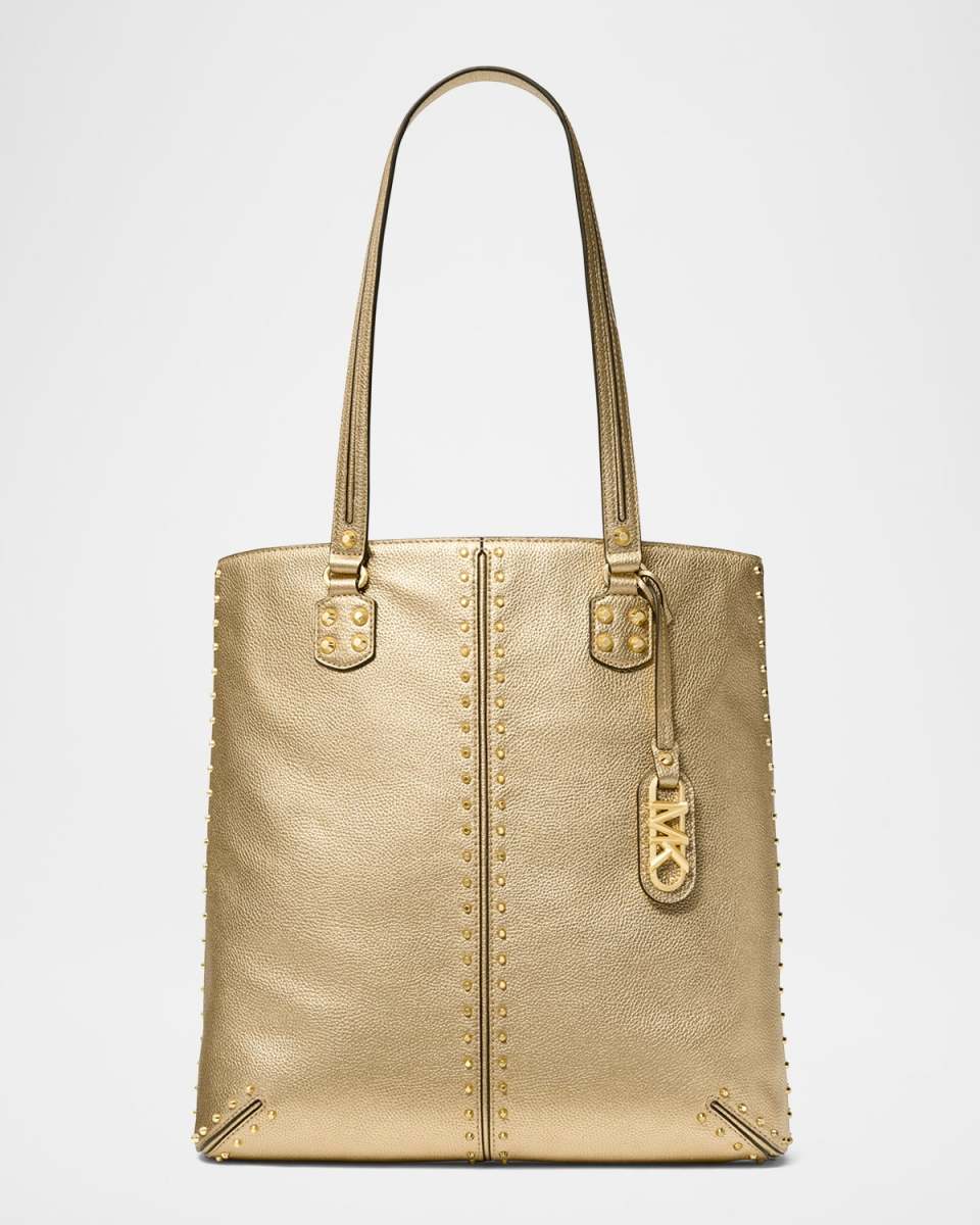 Large Metallic Leather North-South Tote Bag